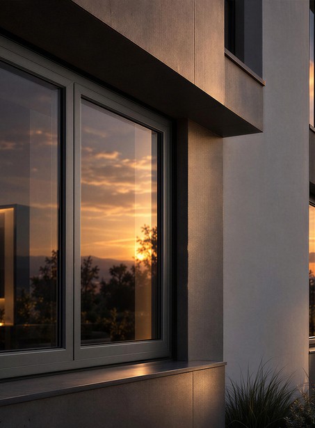 Ambientazione Drutex IGLO Expert, finestra antracite al tramonto