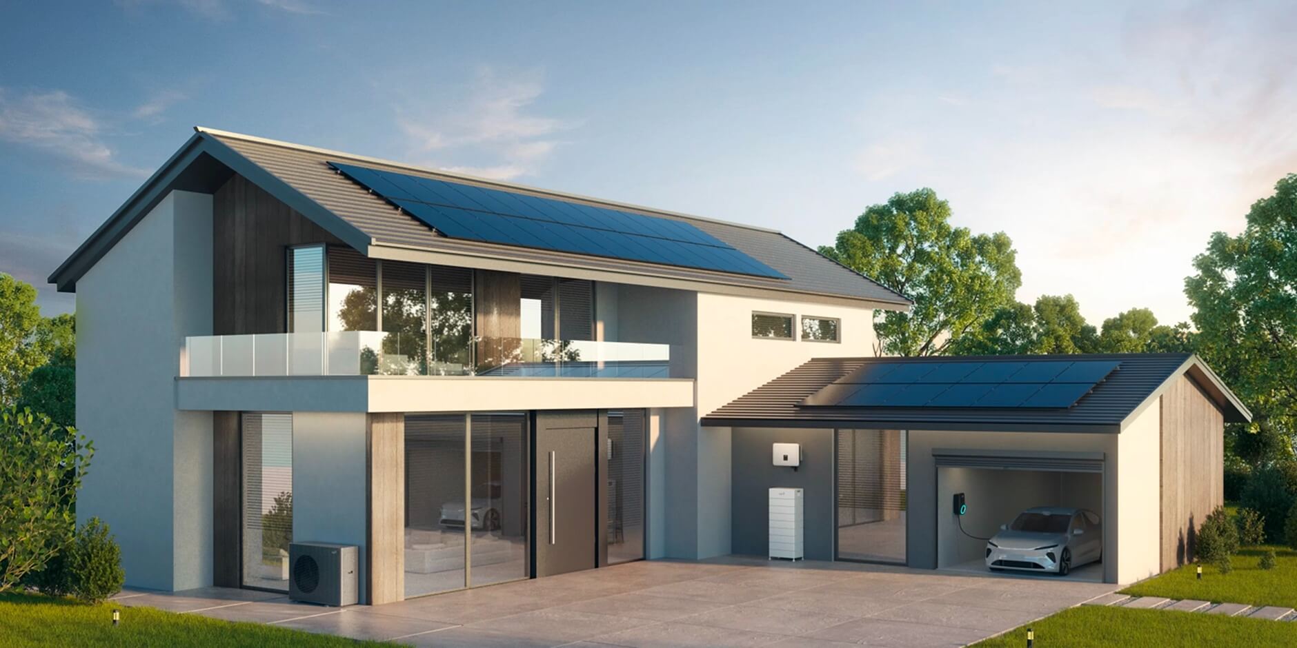 Ambientazione ufficiale FoxESS con fotovoltaico e accumulo domestico